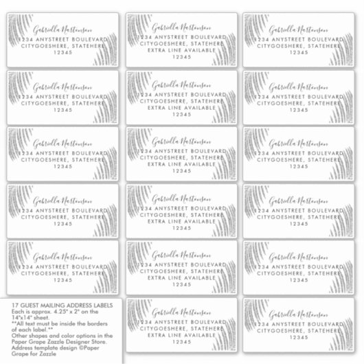 Gast Adresetiketten Zilver Glitter Palmblad Sticker (Voorkant)