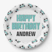 Gast Blauwgroen en Black Panda Happy Birthday Part Papieren Bordje (Voorkant)