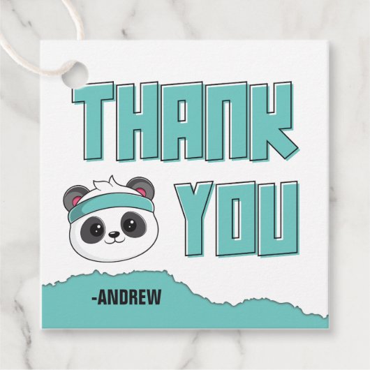 Gast Blauwgroen en Black Panda Verjaardag Dank u Bedankjes Labels (Voorkant)