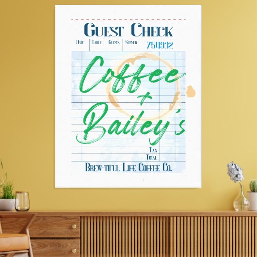 Gast Check Art Coffee Shop Drink Bestelbon Canvas Afdruk (Insitu (Woonkamer))