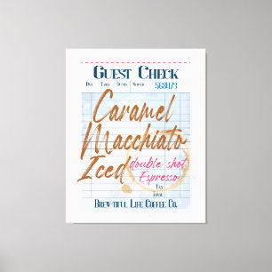 Gast Check Iced Coffee Receipt Caramel Macchiato Canvas Afdruk