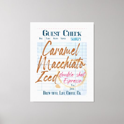 Gast Check Iced Coffee Receipt Caramel Macchiato Canvas Afdruk (Voorkant)