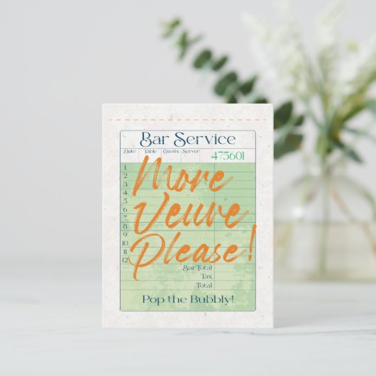 Gast Check Ontvangst Champagne Pop de Bubble Briefkaart (Staand voorkant)