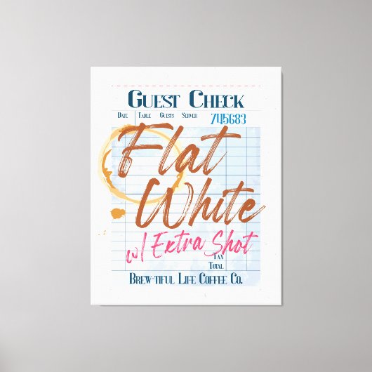 Gast Check Ontvangst Flat White Koffie Extra Shot Canvas Afdruk (Voorkant)