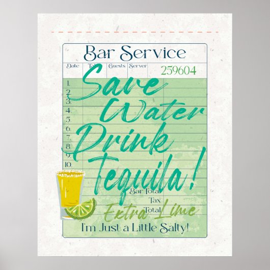 Gast Check Ontvangst Opslaan Water Drink Tequila S Poster (Voorkant)