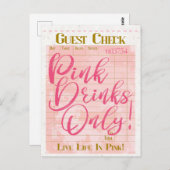 Gast Check Ontvangst Roze Drinken Preppy Vrouwelij Briefkaart (Voorkant / Achterkant)