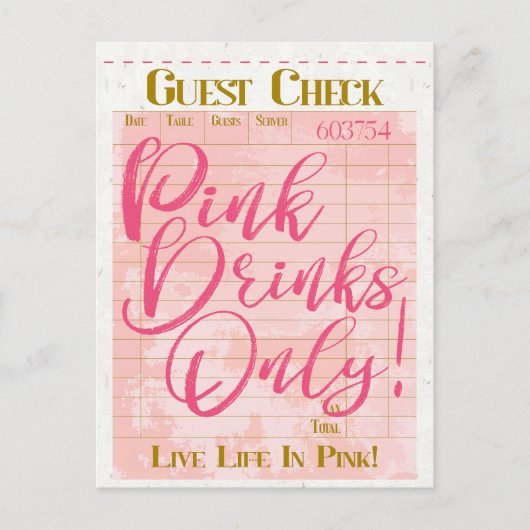 Gast Check Ontvangst Roze Drinken Preppy Vrouwelij Briefkaart (Voorkant)