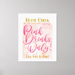 Gast Check Ontvangst Roze Drinken Preppy Vrouwelij Canvas Afdruk