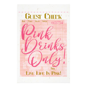 Gast Check Ontvangst Roze Drinken Preppy Vrouwelij Foto Afdruk