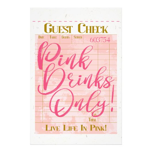 Gast Check Ontvangst Roze Drinken Preppy Vrouwelij Foto Afdruk (Voorkant)
