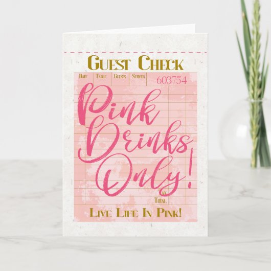 Gast Check Ontvangst Roze Drinken Preppy Vrouwelij Notitiekaartje (Voorkant)