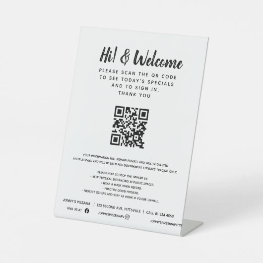 Gast contactloze QR code business custom Reclamebord Met Voetstuk (Voorkant)