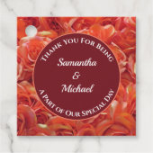 Gast Dank u Oranje Bloem Foto Bedankt Bruiloft Bedankjes Labels (Voorkant)