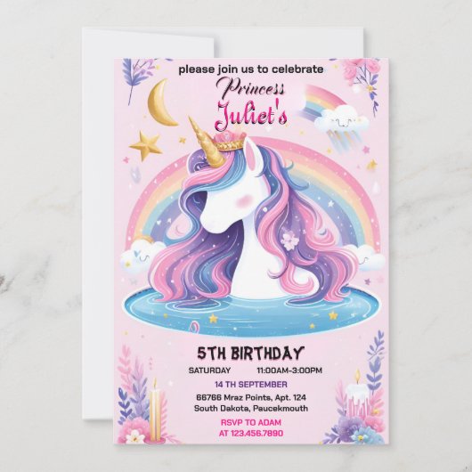 Gast Girly Leuke paarse Roze Eenhoorn 1e Verjaarda Kaart (Voorkant)