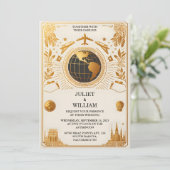 Gast Gouden Ticket Paspoort Boarding Pass Bruiloft Kaart (Staand voorkant)