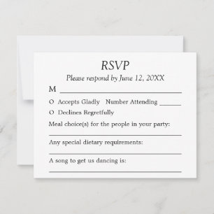 Gast keuzes Elegante minimalistische bruiloft RSVP