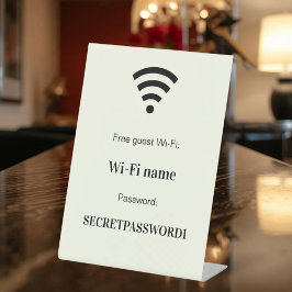 Gast klant wifi-netwerk wachtwoord ivoor reclamebord met voetstuk
