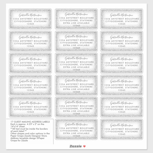 Gast Mailing Adresetiketten Modern Silver Glitter Sticker (Vel)