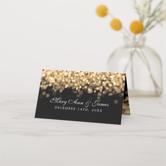 Gast Plaats Kaart Elegante Bruiloft Gouden Lichten Plaatskaartje (Achterkant)