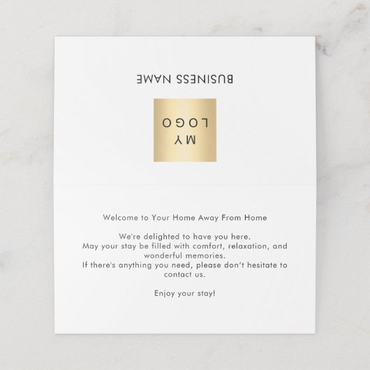 Gast welkom hotel kamer kaart plaatskaartje (Buitenkant ongevouwen)