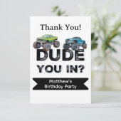 Gast? Zwarte tekst Truck Boy Verjaardagsfeest Bedankkaart (Staand voorkant)