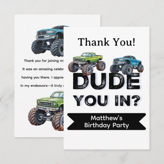 Gast? Zwarte tekst Truck Boy Verjaardagsfeest Bedankkaart (Voorkant / Achterkant)