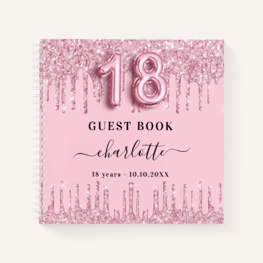 Gastboek 18e verjaardag blush roze glitter name notitieboek (Voorkant)