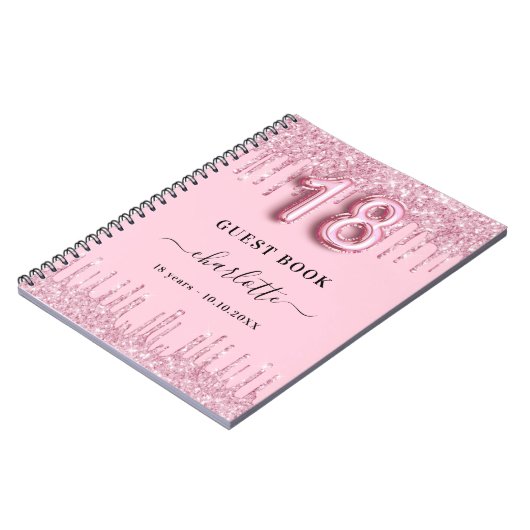 Gastboek 18e verjaardag roze glitter druppelt naam notitieboek (Linkerzijde)