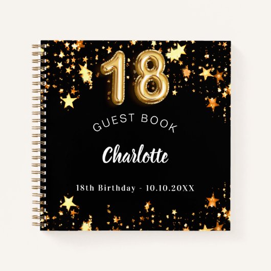 Gastboek 18e verjaardag zwart gouden sterren notitieboek (Voorkant)
