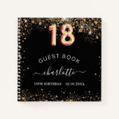 Gastboek 18e verjaardag zwarte gouden glitter naam notitieboek (Voorkant)