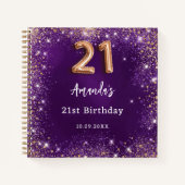Gastboek 21e Verjaardag paarse roos goud Notitieboek (Voorkant)