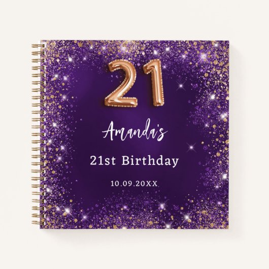 Gastboek 21e Verjaardag paarse roos goud Notitieboek (Voorkant)