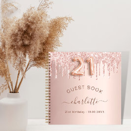 Gastboek 21ste verjaardag roos goudglitterdruppels notitieboek