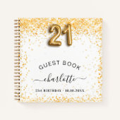 Gastboek 21ste verjaardag witte goudglitter notitieboek (Voorkant)