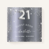 Gastboek 21ste verjaardag zilverglitter, naam glam notitieboek (Voorkant)