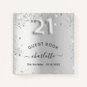 Gastboek 21ste verjaardag zilverglitter, naam glam notitieboek (Voorkant)