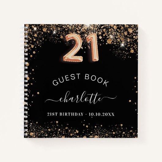 Gastboek 21ste verjaardag zwarte goudglitter naam notitieboek (Voorkant)