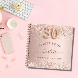 Gastboek 30e verjaardag roos gouden glitter blush notitieboek