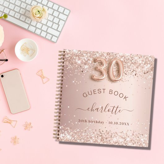 Gastboek 30e verjaardag roos gouden glitter blush notitieboek