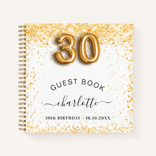 Gastboek 30e verjaardag witte goudglitter notitieboek (Voorkant)