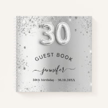 Gastboek 30e verjaardag zilverglitter naam glam
