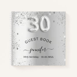 Gastboek 30e verjaardag zilverglitter naam glam notitieboek