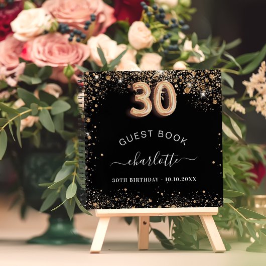 Gastboek 30e verjaardag zwarte gouden glitter naam notitieboek