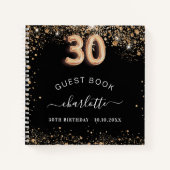 Gastboek 30e verjaardag zwarte gouden glitter naam notitieboek (Voorkant)