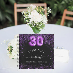 Gastboek 30e verjaardag zwarte paarse glitter naam notitieboek