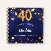 Gastboek 40e verjaardag marine blauw gouden sterre notitieboek (Voorkant)