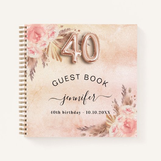 Gastboek 40e verjaardag pampas gras roos goud notitieboek (Voorkant)