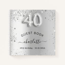 Gastboek 40e verjaardag zilverglitter naam glam notitieboek
