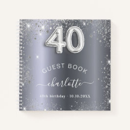 Gastboek 40e verjaardag zilverglitter naam glam notitieboek