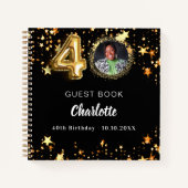 Gastboek 40e verjaardag zwart gouden sterren foto notitieboek (Voorkant)